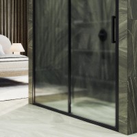 Душевая дверь в нишу Maybahglass MGD-1281-6 150 см, профиль матовый черный, стекло сатин