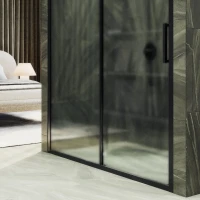 Душевая дверь в нишу Maybahglass MGD-1281-6 150 см, профиль матовый черный, стекло сатин