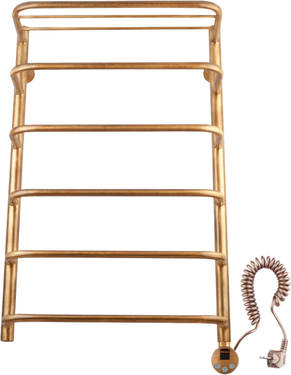 Полотенцесушитель электрический Secado Мерида 2 85x55 см, подключение справа, бронза, лесенка, латунь, с полкой