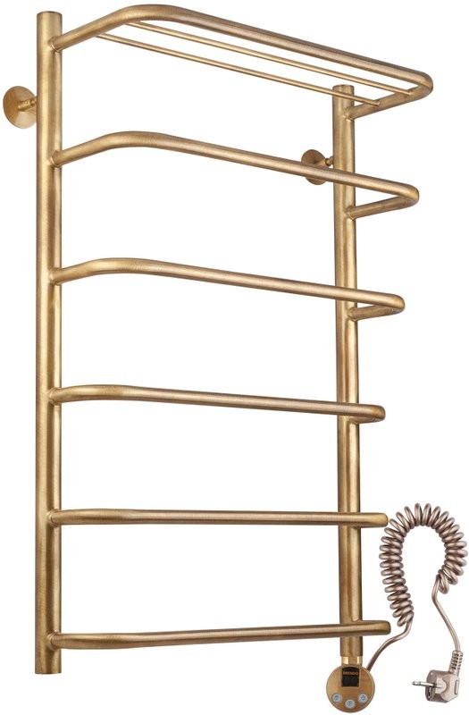 Полотенцесушитель электрический Secado Мерида 2 85x55 см, подключение справа, бронза, лесенка, латунь, с полкой