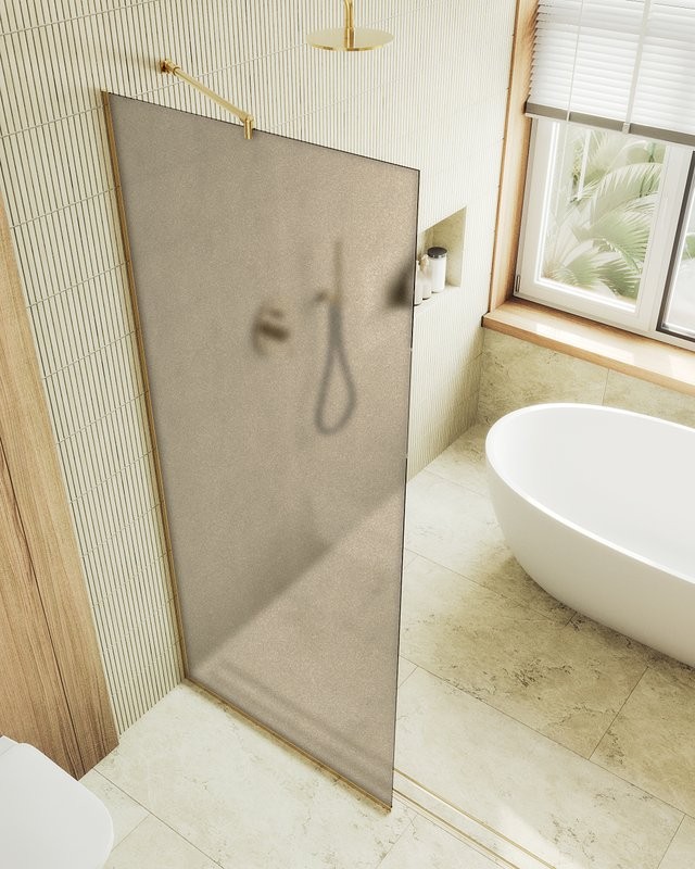 Душевая перегородка Maybahglass MGD-685-3у 119 см, профиль золото, стекло бронза матовое