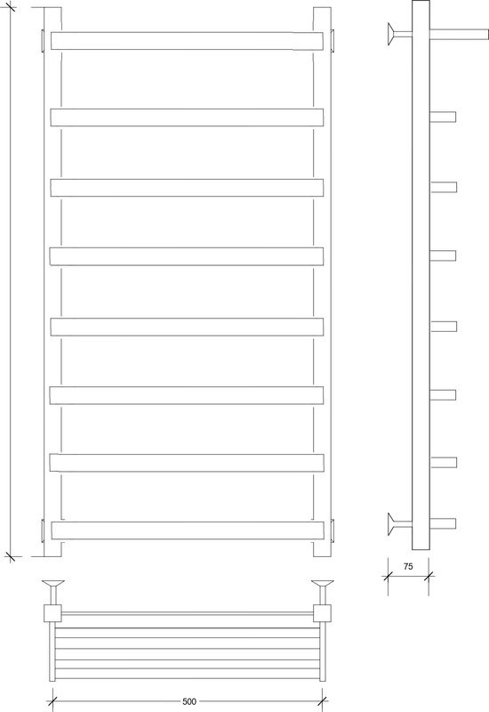 Полотенцесушитель водяной Secado Корсано 1 СП 100x55 см, матовый черный, лесенка, с полкой
