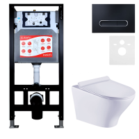 Комплект Унитаз подвесной Esbano Aster ESUPASTEW белый глянец + Инсталляция Fram + Кнопка ESINOVL17MB