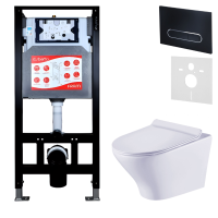 Комплект Унитаз подвесной Esbano Aster ESUPASTEW белый глянец + Инсталляция Fram + Кнопка ESINOVL17MB