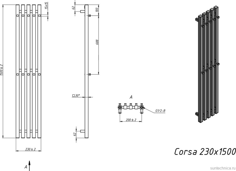 Полотенцесушитель электрический Grota Corsa 23х150