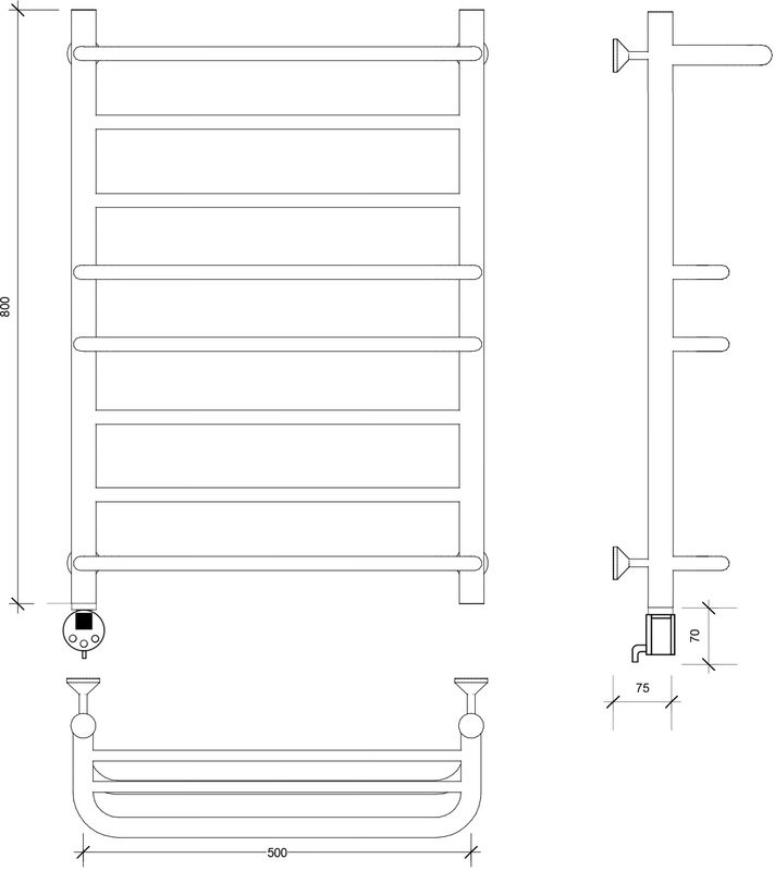 Полотенцесушитель электрический Secado Верона 2 85x55 см, подключение слева, глянцевый хром, лесенка, с полкой