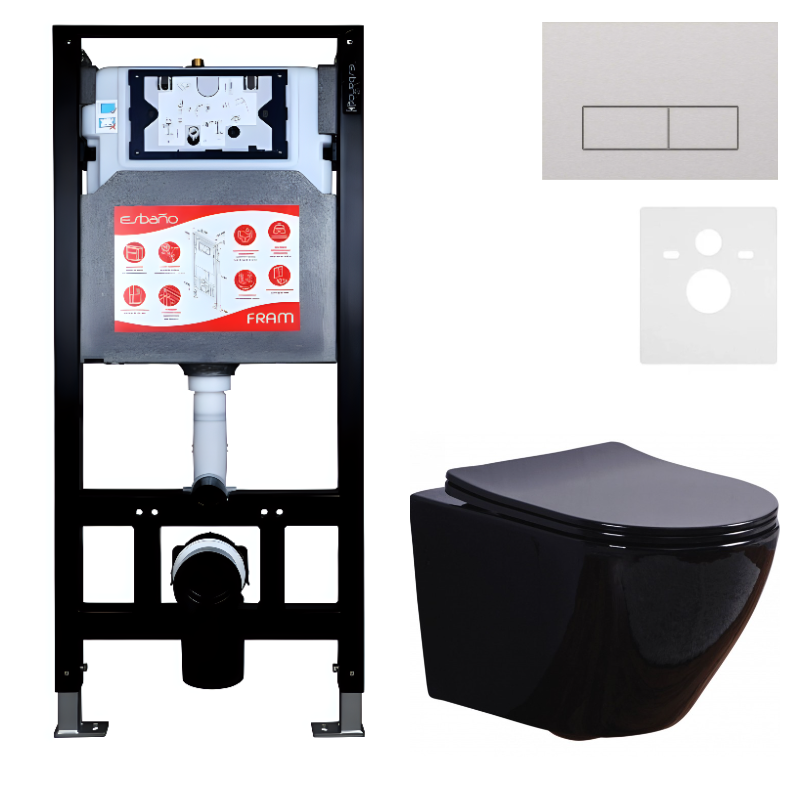 Комплект 3 в 1 Унитаз подвесной Esbano Azalea ESUPAZALB + Инсталляция Fram + Кнопка ESINMTP21ST цвет сатин