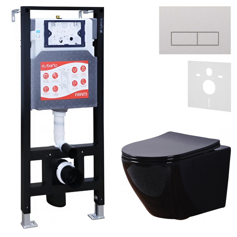 Комплект 3 в 1 Унитаз подвесной Esbano Azalea ESUPAZALB + Инсталляция Fram + Кнопка ESINMTP21ST цвет сатин