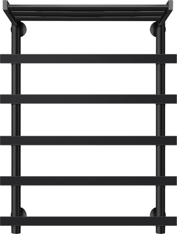 Полотенцесушитель электрический Secado Понтида 1 СП, R 80x60 см, подключение справа, матовый черный, лесенка, с полкой