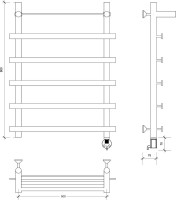 Полотенцесушитель электрический Secado Понтида 1 СП, R 80x60 см, подключение справа, матовый черный, лесенка, с полкой