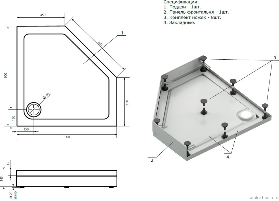 Поддон для душа Bas Пента 90x90