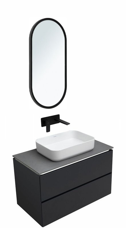 Мебель для ванной комнаты Allen Brau Infinity 85 подвесная, антрацит матовый, столешница графит