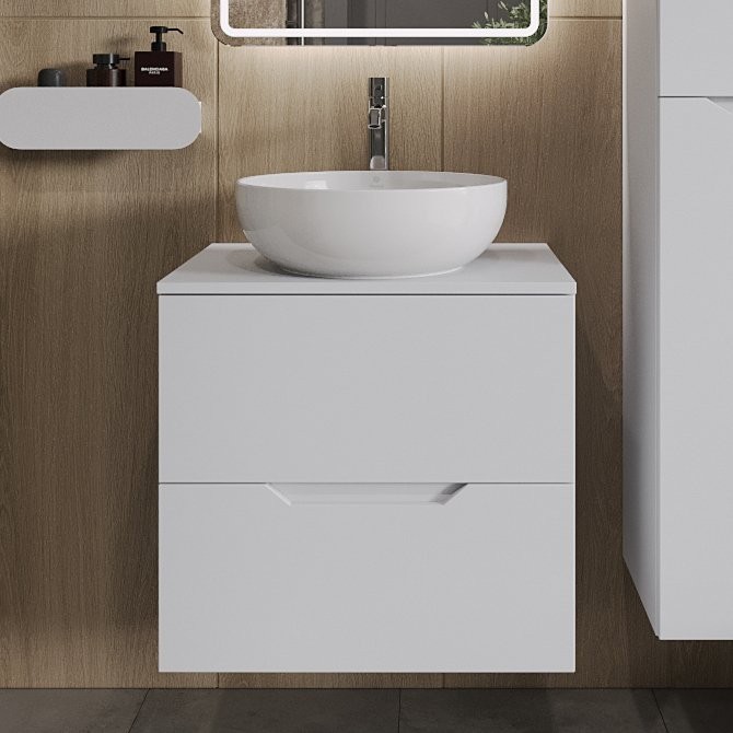 Тумба с раковиной Orange Line 60 подвесная, 2 ящика, матовая белая с раковиной B07-420W