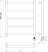 Полотенцесушитель электрический Secado Корсико 1 R 65x55 см, подключение справа, хром, лесенка