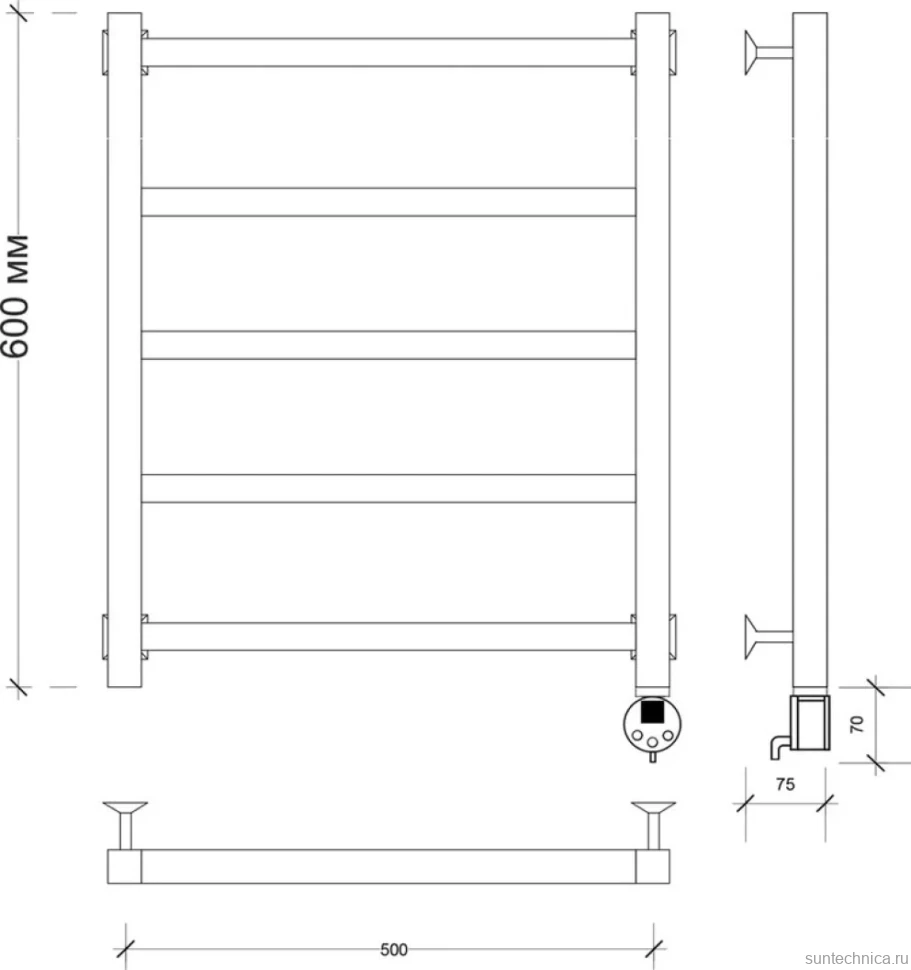 Полотенцесушитель электрический Secado Корсико 1 R 65x55 см, подключение справа, хром, лесенка