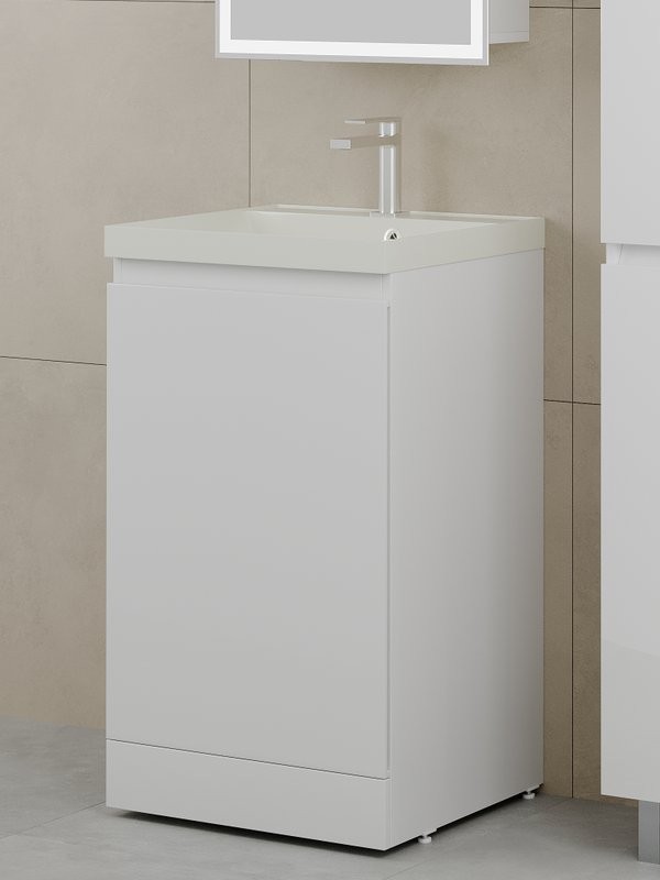 Тумба с раковиной Style Line Батлер Люкс Plus 50 напольная, белый глянец, раковина жасмин