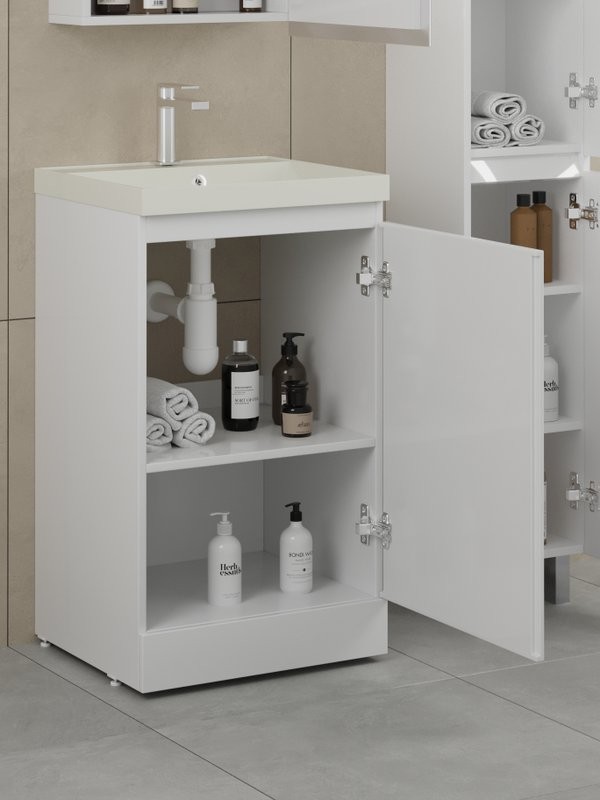 Тумба с раковиной Style Line Батлер Люкс Plus 50 напольная, белый глянец, раковина жасмин