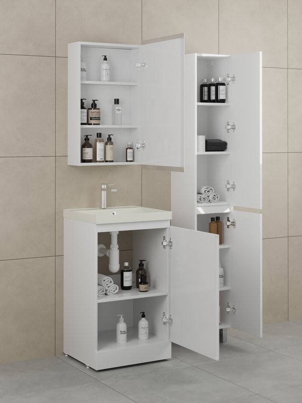 Тумба с раковиной Style Line Батлер Люкс Plus 50 напольная, белый глянец, раковина жасмин