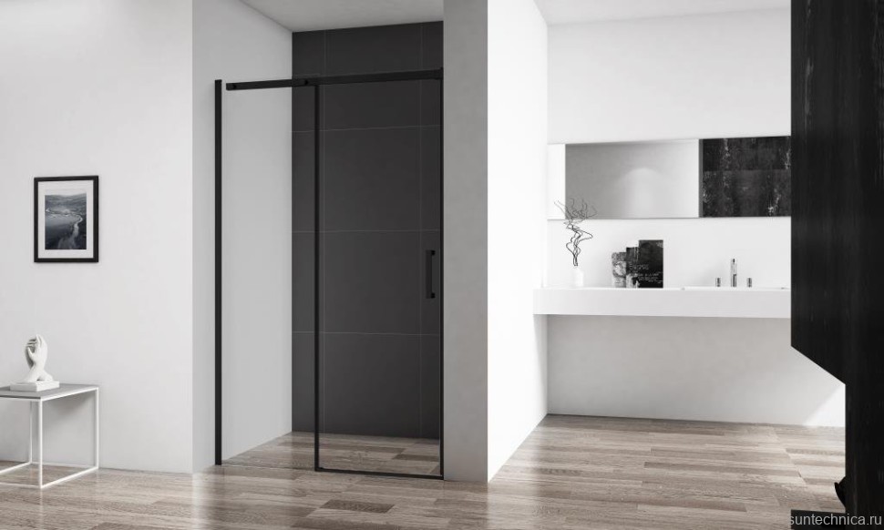 Душевая дверь в нишу BelBagno Acqua -BF-1-150-C-NERO профиль черный матовый