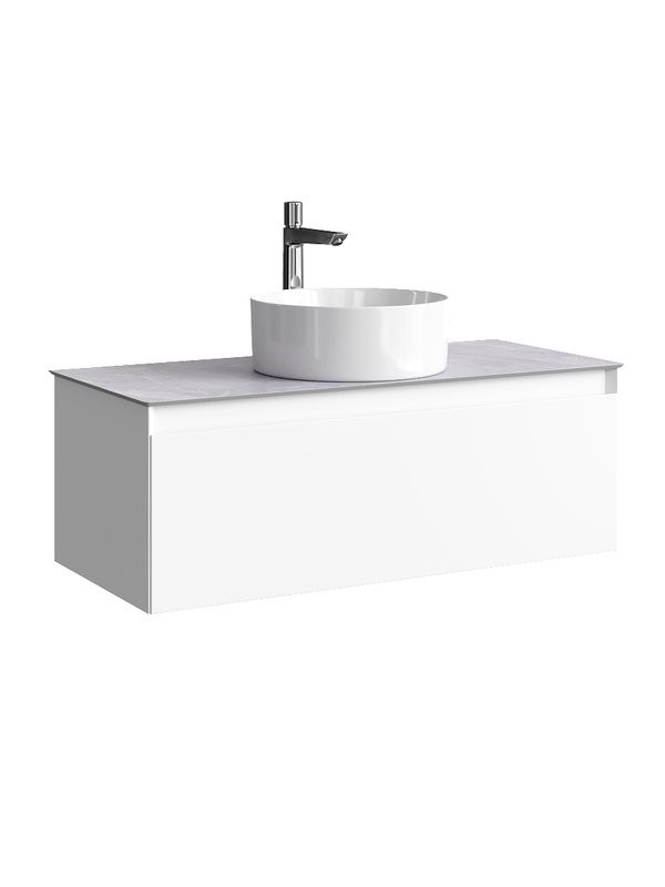Тумба под раковину со столешницей Aqwella 5 stars Geometria 100 1 ящик, белая, столешница серый камень