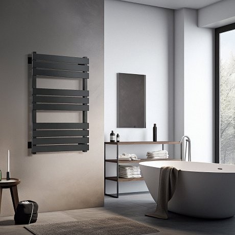 Полотенцесушитель электрический Secado Мормано 80х50 85x55 см, подключение справа, черный матовый, лесенка