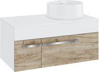 Тумба с раковиной Runo Вудлайн 85 подвесная, крафтовый дуб, раковина Sole 40