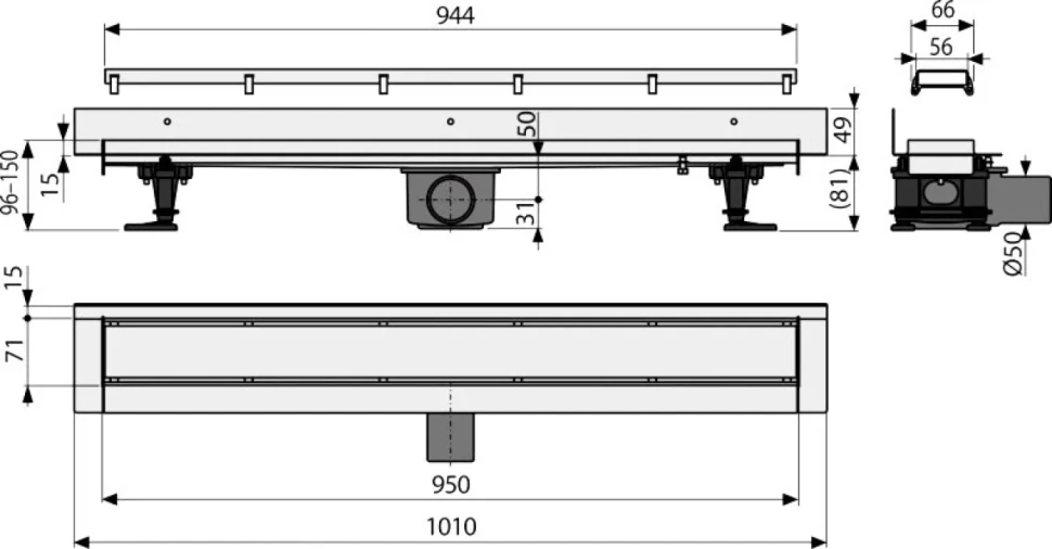 Душевой трап (лоток) AlcaPlast APZ23-DOUBLE9-950 хром