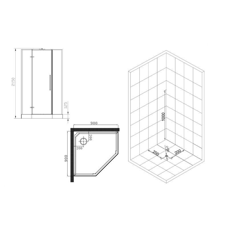 Душевая кабина Esbano ESM ESM-PENTA-90 (Right) 90х90х215 R, пятиугольная