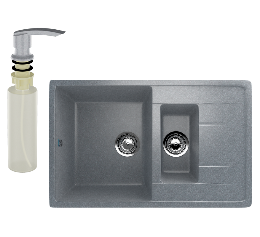 Мойка кухонная Ulgran U-205 342 графитовая + дозатор U-02 графит