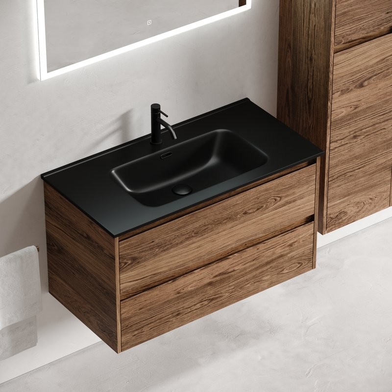 Мебель для ванной комнаты Sancos Libra 90 см дуб чарльстон, черная раковина