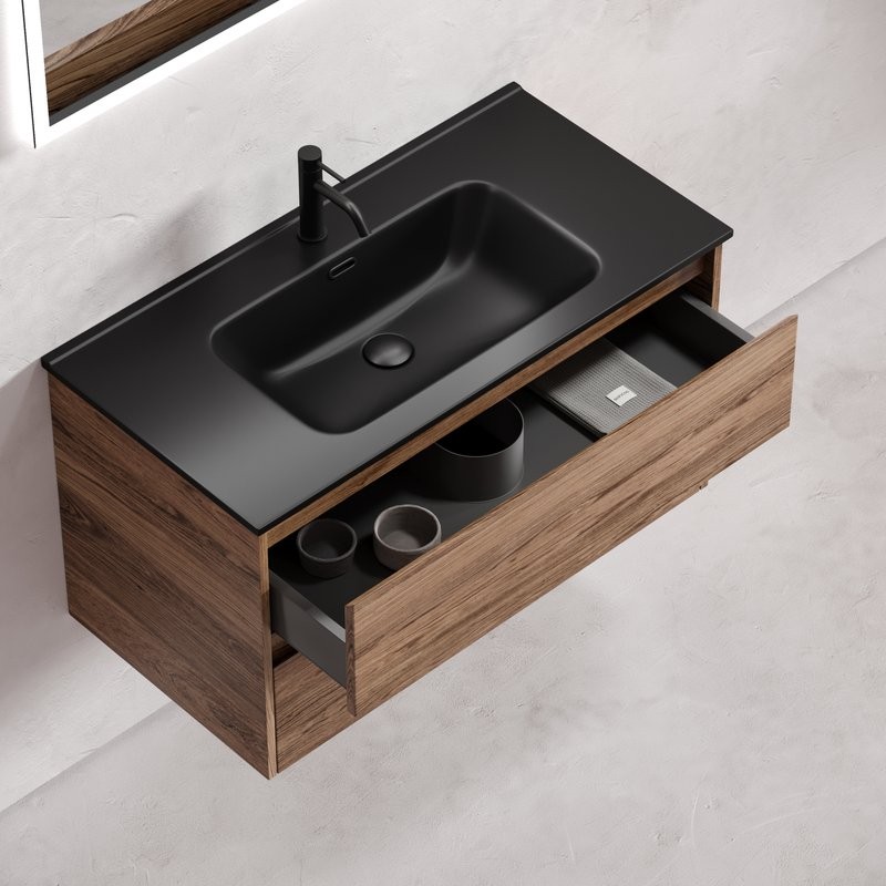 Мебель для ванной комнаты Sancos Libra 90 см дуб чарльстон, черная раковина