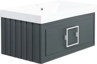 Тумба с раковиной La Fenice Cubo 80 серая, ручка белая