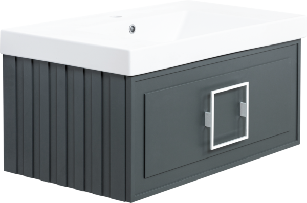 Тумба с раковиной La Fenice Cubo 80 серая, ручка белая