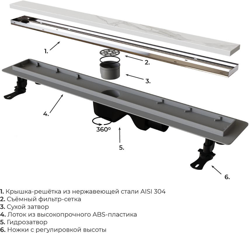 Душевой трап (лоток) RGW Drain Leo-21 хром, 80 см