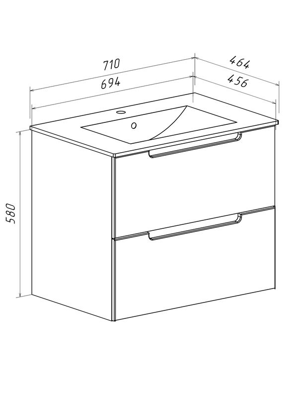 Тумба под раковину без столешницы Runo Lina 70 подвесная, глянцевая белая