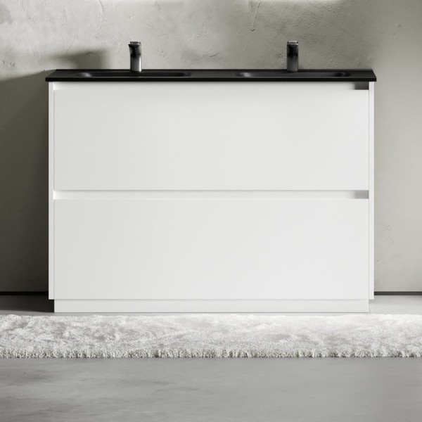 Тумба с раковиной Sancos Libra Floor 120 двойная черная раковина CN7004MB, белый глянец