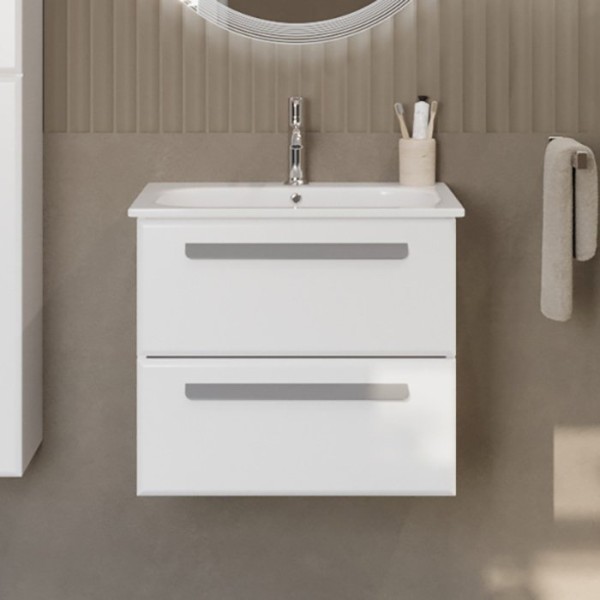 Тумба с раковиной Cezares Eco Cer 60 ручки серые, bianco opaco