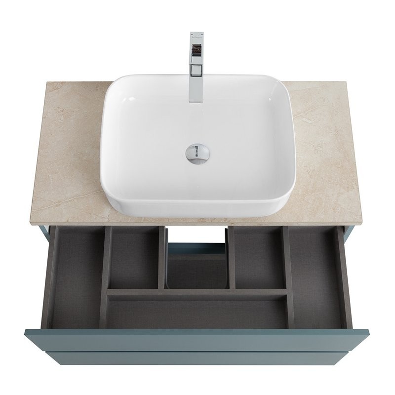 Тумба под раковину со столешницей BelBagno Kraft 100 подвесная, матовая голубая, столешница kep-100-mco