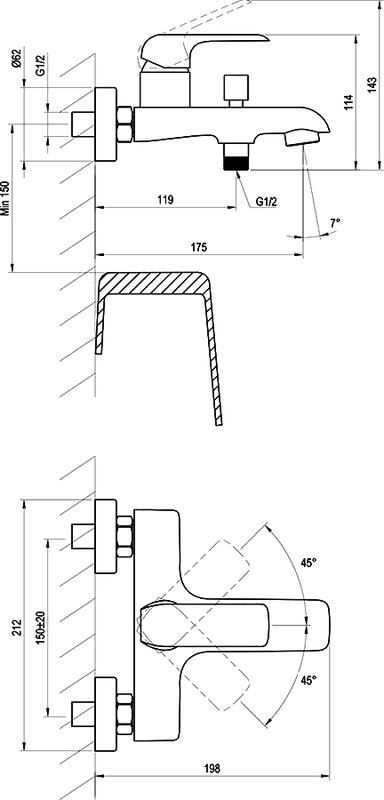 Смеситель для ванны с душем Ravak Flat X070175 черный матовый