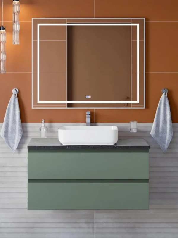 Мебель для ванной комнаты BelBagno Kraft 100 подвесная, матовая еловая, столешница kep-100-mno, раковина BB1304