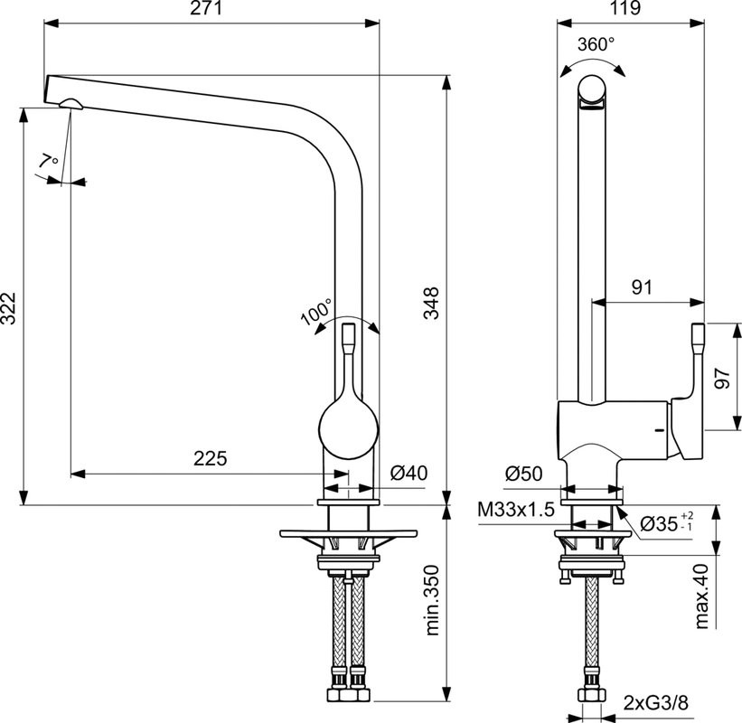 Смеситель для кухни Ideal Standard Ceraline BC174XG черный