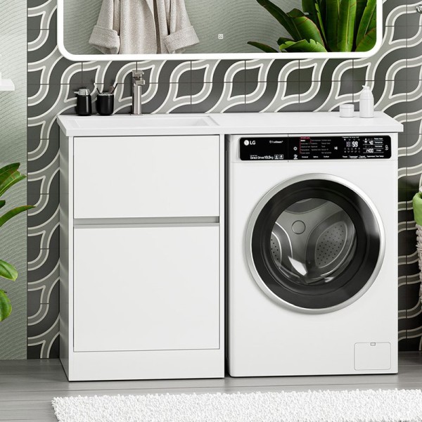 Тумба с раковиной Misty Ингрид 60 напольная, под стиральную машину, белая, левая