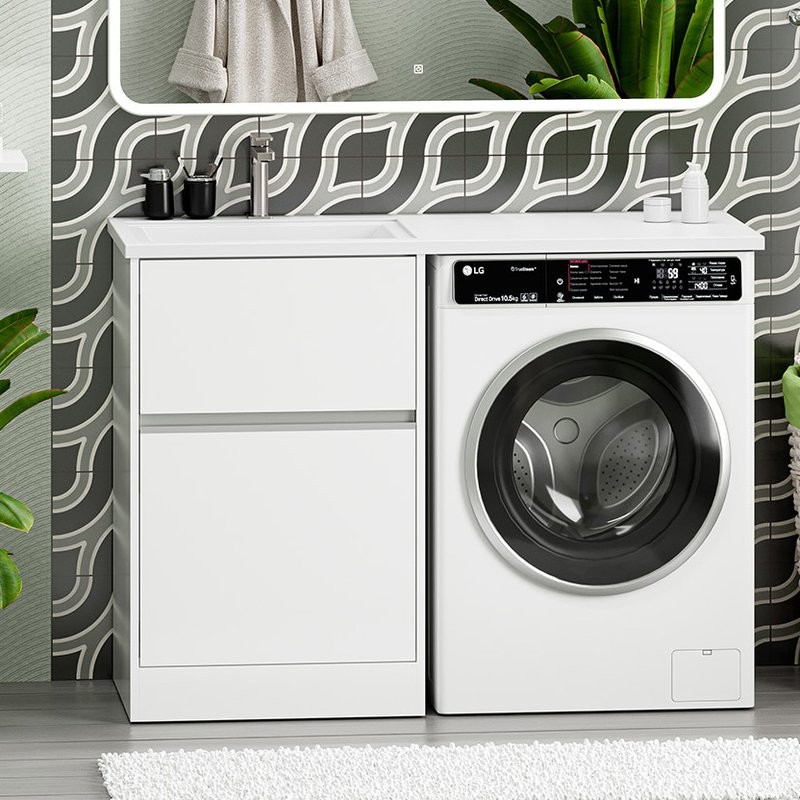 Тумба с раковиной Misty Ингрид 60 напольная, под стиральную машину, белая, левая