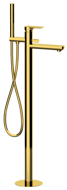 Напольный смеситель для ванны с душем Remer Infinity I08DO золотой глянцевый, С ВНУТРЕННЕЙ ЧАСТЬЮ