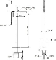 Напольный смеситель для ванны с душем Remer Infinity I08DO золотой глянцевый, С ВНУТРЕННЕЙ ЧАСТЬЮ