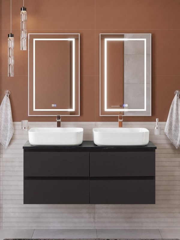 Мебель для ванной комнаты BelBagno Kraft 120 подвесная, матовая темно-серая, столешница kep-120-2-mno, раковина BB1304, для двоих