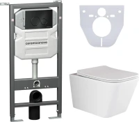 Комплект Унитаз подвесной Ceramicanova Metric CN3007 безободковый, с микролифтом + Инсталляция Envision CN1001B + Кнопка Round, черная матовая