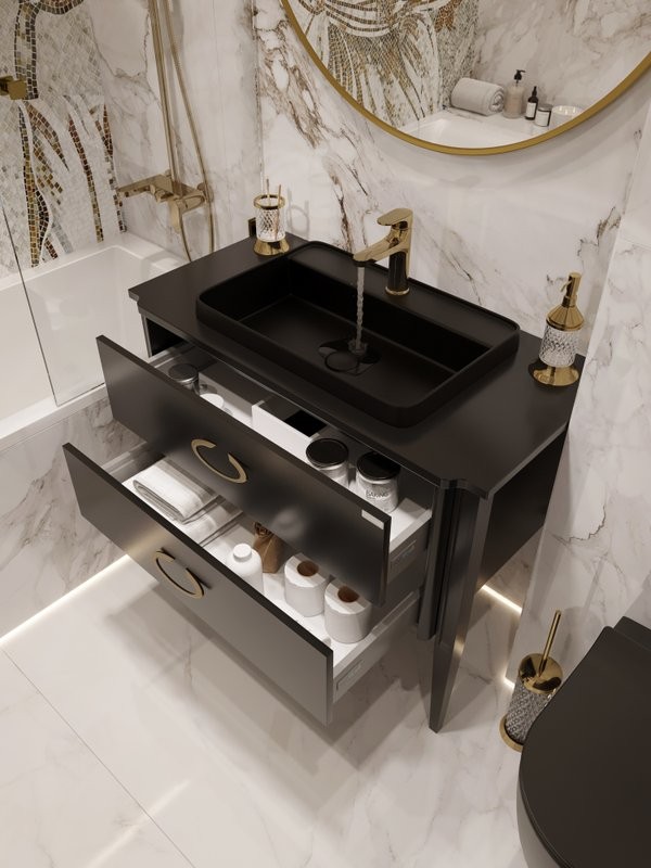 Тумба с раковиной STWORKI Luna 100 black matt