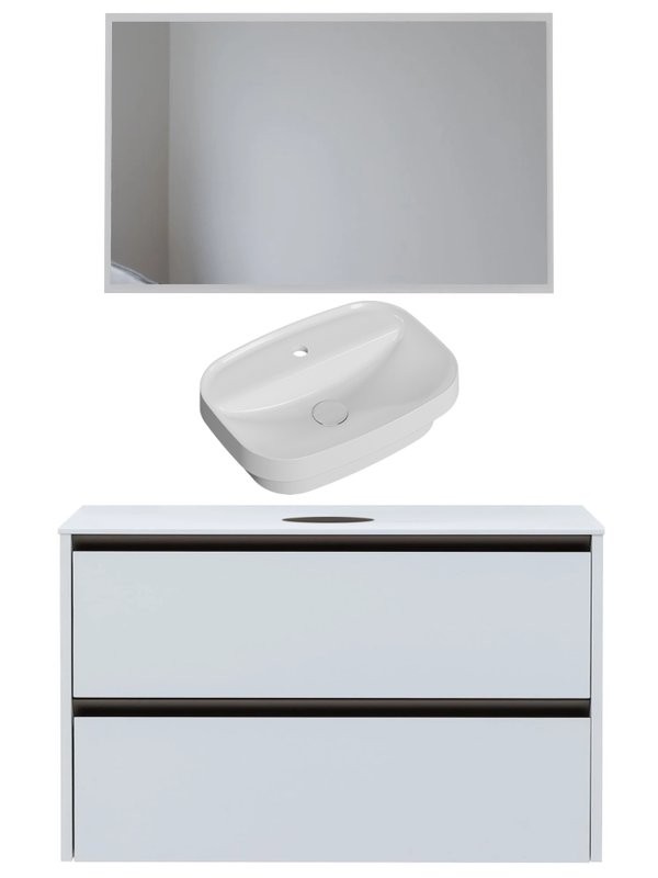 Мебель для ванной комнаты Allen Brau Activity 120 с подсветкой, матовый белый, олива браш, столешница белая, раковина Fantasy Sphere 55х40, белая