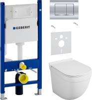 Комплект Унитаз подвесной Owl 1975 Eld TOWLT190101 безободковый + Звукоизоляция Geberit + Инсталляция Duofix Delta 458.163.21.1 с кнопкой смыва, хром